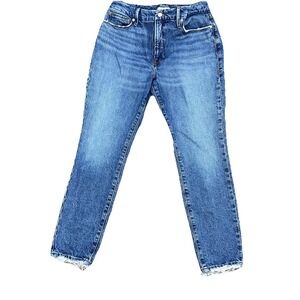 Good American Good Classic Jeans Size 4/27 High Rise Raw Hem GCPB235T Blue844